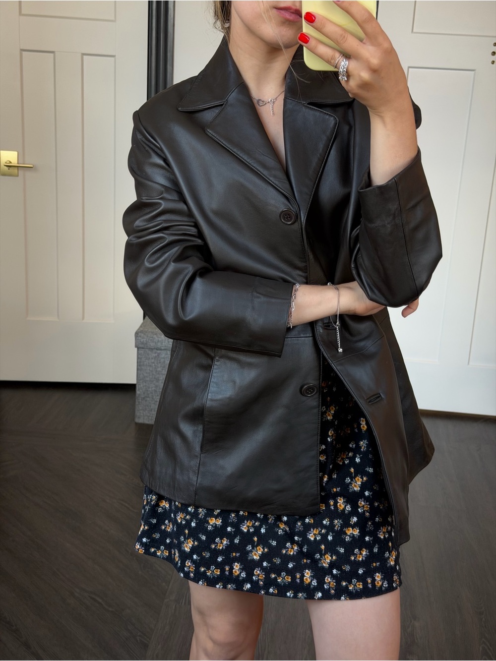 Preswick & Moore Black Genuine Leather Button-Front Blazer